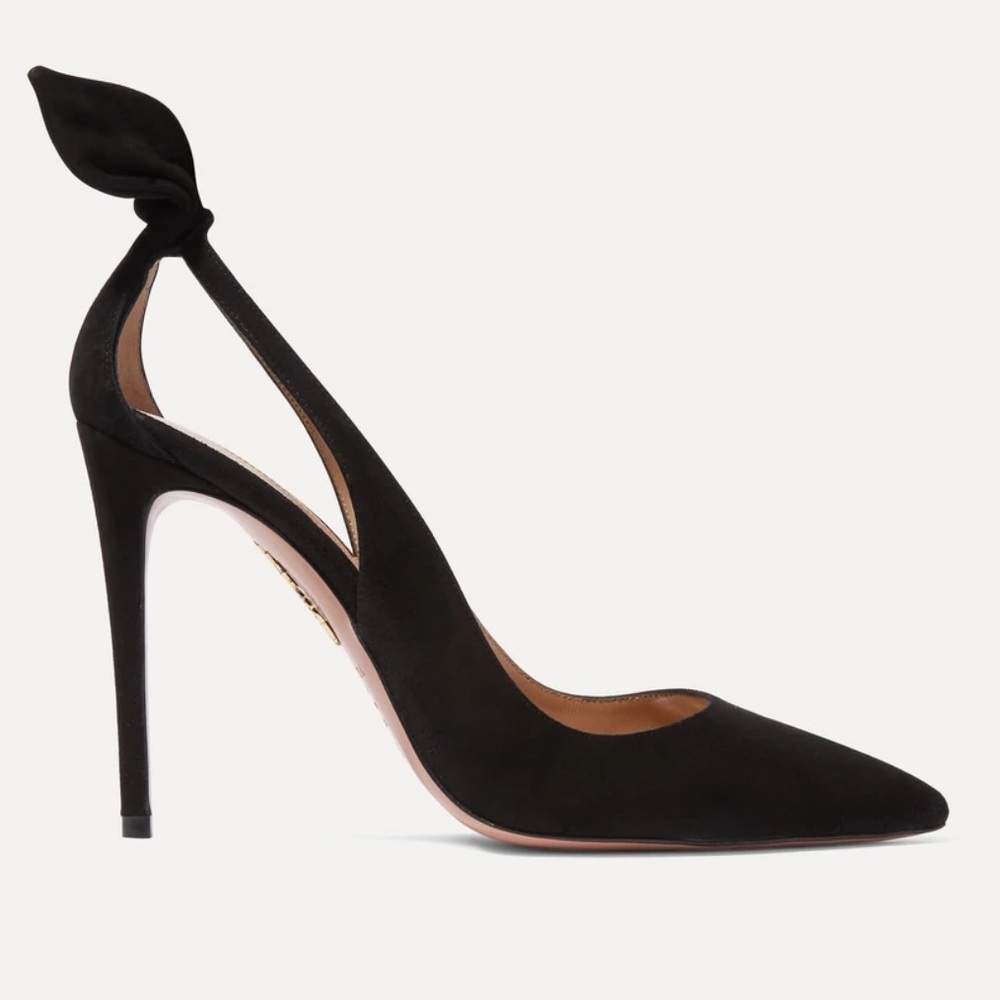 Aquazurra Bow Tie 105 Black Suede Pumps Size 37